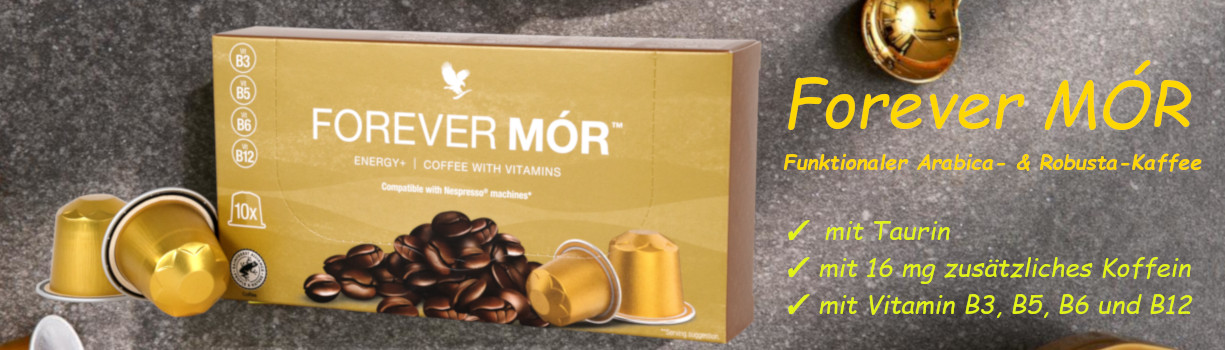 Forever MÓR Funktionaler Arabica- & Robusta-Kaffee aus Südamerika, Zentralamerika und Asien mit Taurin & 16 mg zusätzliches Koffein mit den Vitaminen B3, B5, B6 und B12 Inhalt: 10 Kapseln à 5,8 gr