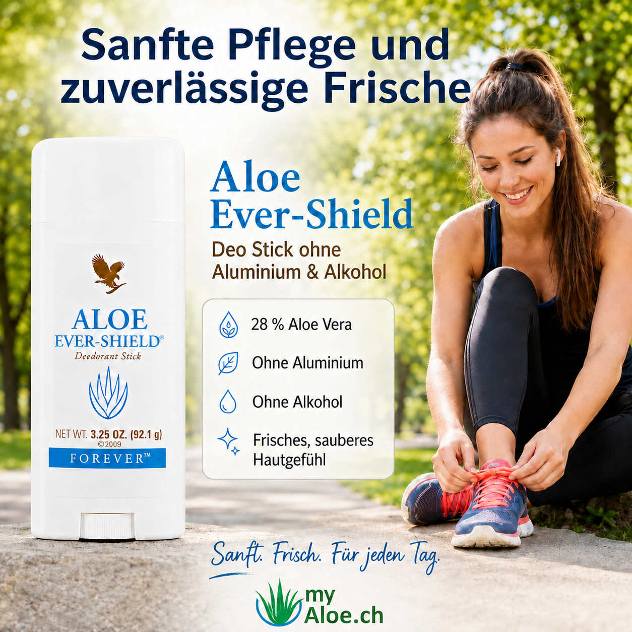 Aloe Ever-Shield Deo-Stick, 28% reines Aloe-Vera-Gel, ohne Aluminium und ohne Alkohol - für empfindliche Haut, versorgt die Haut zusätzlich mit Nährstoffen, Inhalt: 92.1 gr