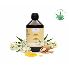 MyAloe.ch Arganöl BIO: Reich an Vitamin E, Antioxidantien und essentiellen Fettsäuren, schützt es die Haut vor Feuchtigkeitsverlust und vorzeitiger Alterung, während es gleichzeitig die Zellerneuerung unterstützt.