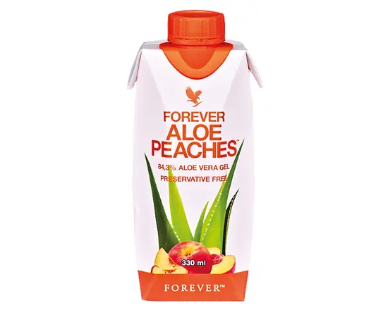 Forever Aloe Peaches - die spritzige Kombination aus Aloe Vera und der natürlichen Süsse aus sonnengereiften Pfirsichen enthält 84,3 % stabilisiertes Aloe-Vera-Gel