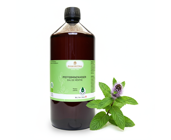 Pflanzenwasser von myAloe.ch: Pfefferminzwasser  - Frisch, klar, kühl, leicht krautig, mit feiner minziger Note
