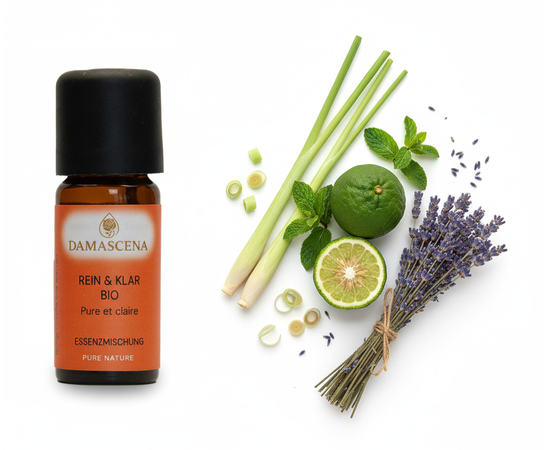 Ätherisches Öl von myAloe.ch: Rein & Klar Essenzmischung (enthält: Lemongrass, Pfefferminz, Bergamotte, Lavandin)