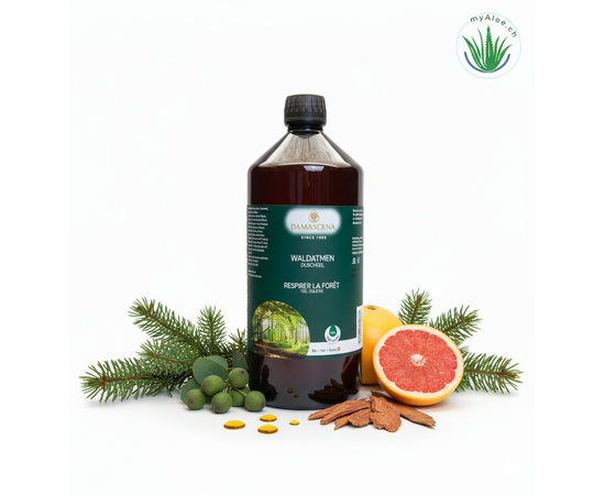 ✅ MyAloe.ch Waldatmen Duschgel: 
Diese Kombination ist wie ein Spaziergang durch einen klaren, duftenden Bergwald – ideal für den Morgen-Boost oder nach einem langen Tag. Mit dem Waldatmen Duschgel schenkst Du Dir nicht nur Reinigung, sondern einen täglichen Naturmoment. Die Frische der Nadelbäume, die Leichtigkeit der Grapefruit und die beruhigende Kraft des Zedernholzes schenken Dir Vitalität, Ausgeglichenheit und einen klaren Kopf – jeden Tag aufs Neue. 

❤️ ​Das sanfte, hautfreundliche Duschgel reinigt mit rein pflanzlichen Tensiden besonders schonend und ist für alle Hauttypen geeignet. Die Komposition aus 100 % naturreinen ätherischen Ölen – darunter Weisstanne, Fichtennadel, Eukalyptus, Zedernholz Himalaya und Grapefruit – schenkt Dir eine belebende Erfrischung und unterstützt gleichzeitig die Hautpflege.