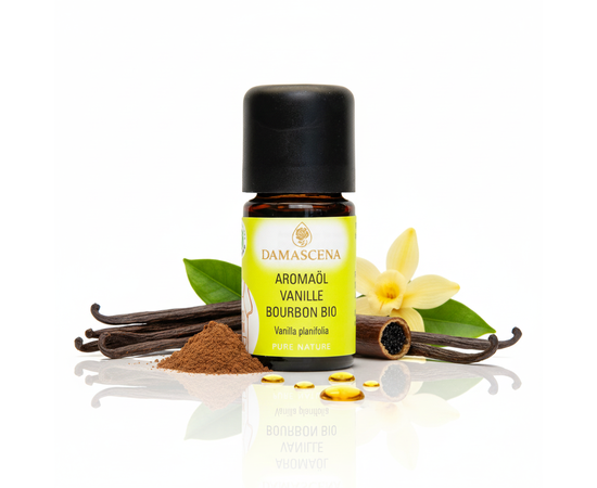 ▶ Produktedetails Vanille Bourbon BIO Aromaöl
✅  Vanille Bourbon BIO Aromaöl, 100% naturreines ätherische Aromaöl
✅  Lat. Name: Vanilla planifolia
✅  Geschmacksprofil: Vanille, exotische weiche, süss-warme Note
✅  Duftwirkung: erhellend
✅  Duftnote: Basisnote
✅  Duftthema: klärend, erfrischend, motivierend, tröstend, behütend, idealer Kinderduft

☑️  Qualität:  aus kontrolliert biologischem Anbau (k.b.A.), tierversuchsfrei, vegan, glutenfrei, Rohkost
☑️  Herstellung Handabfüllung Schweiz
☑️  Herkunft: Madagaskar
☑️  Gewinnung: Alkoholextraktion aus den Schoten

ℹ️ Inhalt: 5ml